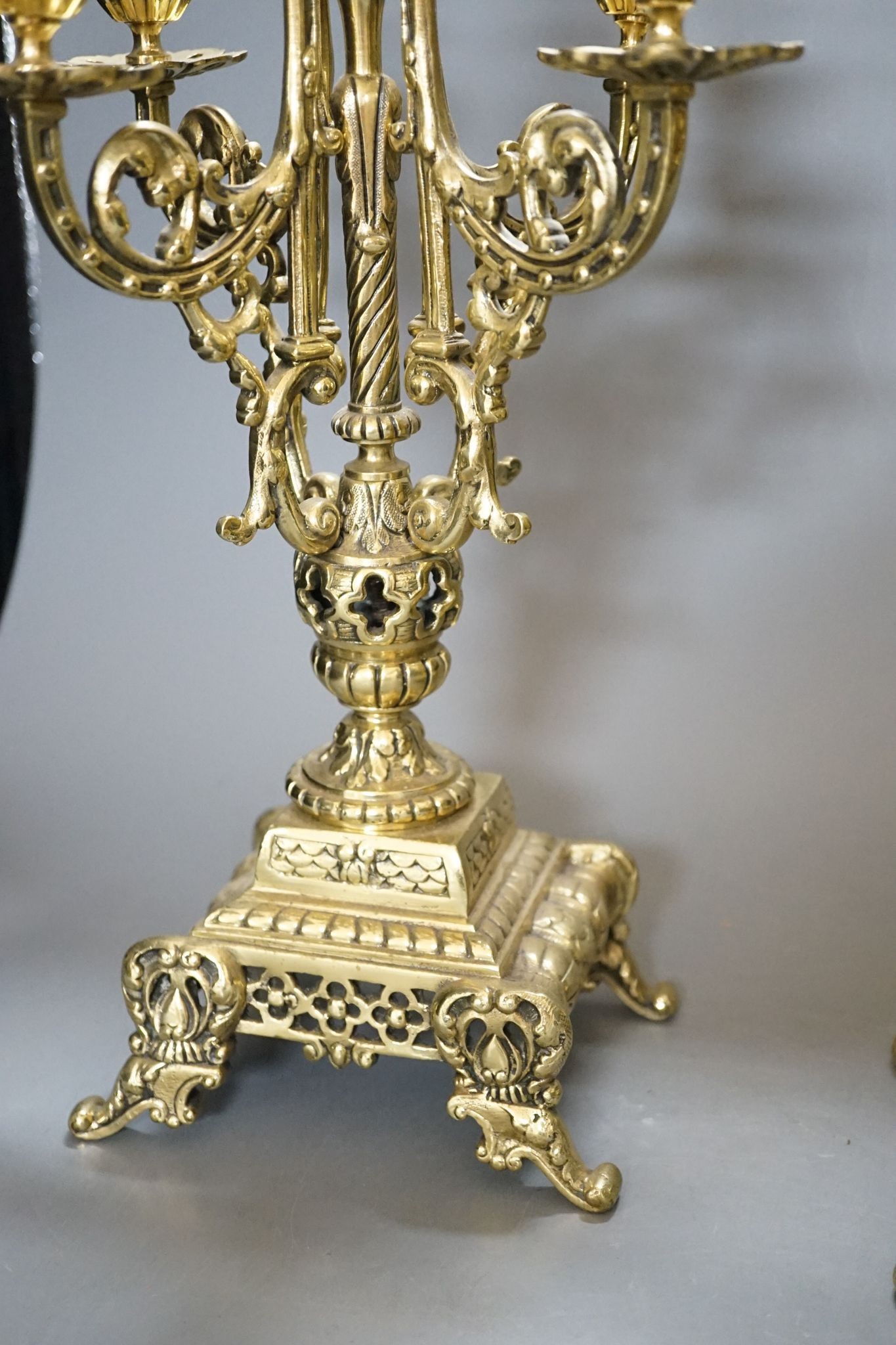 A pair of gilt brass candelabra, 49cm